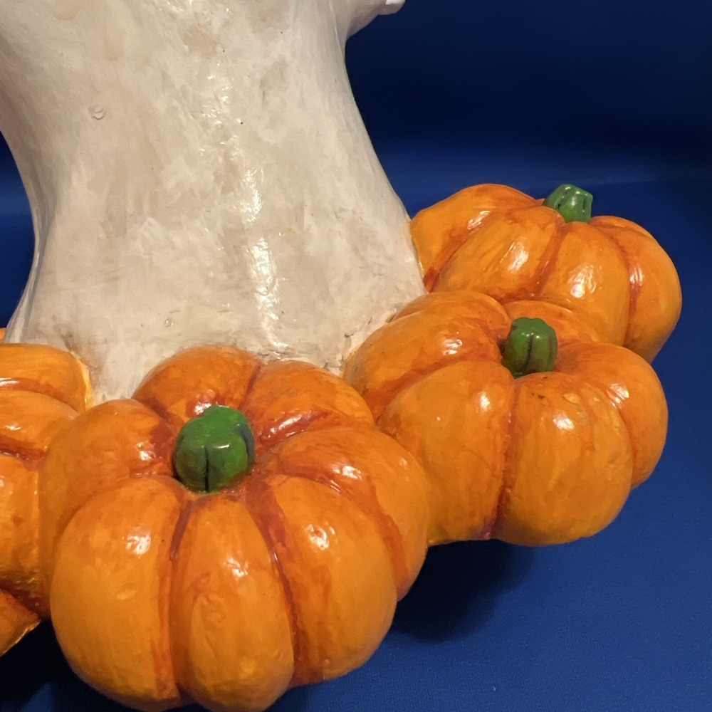 Vtg '89 Juta Chalkware Halloween Happy Ghost Pumpkins Candle Cover Figurine 7x8" - Picture 4 of 13